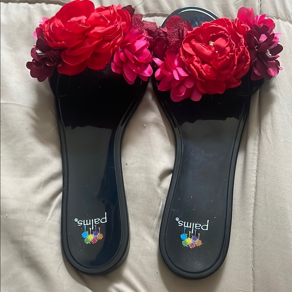 Palms Women's Black and Red Floral Sandals